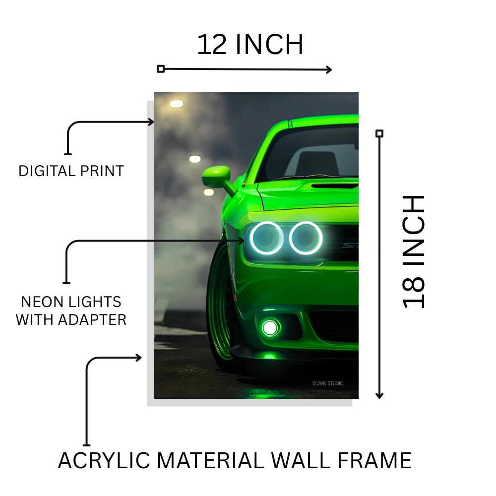 Djane Studio Neon Wall Frame | Acrylic Neon Car Frame for Living Room, Bedroom, Office & Gaming Room | Modern Home Décor | Pack of 1 | Size 12x18 Inch
